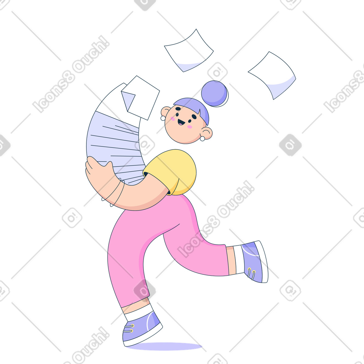 下载 Bubble gum 风格的 女人带着一大堆文件跑 插画，支持 PNG、SVG 格式