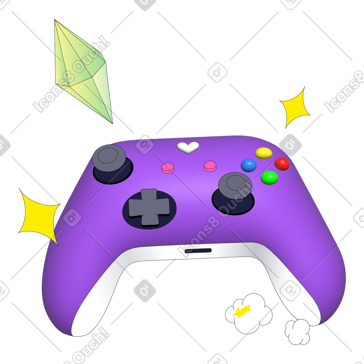 Gamepad, crystal and popcorn illustration in Pop style download in PNG, SVG