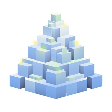 A pyramid built entirely out of shiny 3D boxes