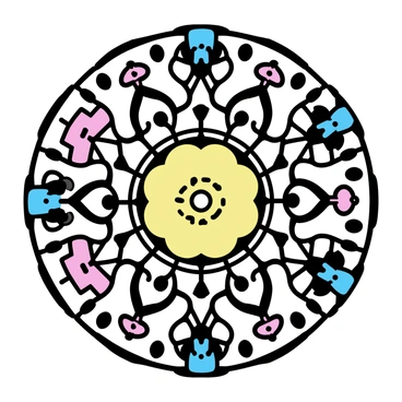 A circular mandala composed of various "pixelated shapes" arranged symmetrically. Each section of the mandala includes nostalgic elements such as "classic game controllers," "8-bit characters," and "stylized coins." The colors include bright shades of "red," "blue," "yellow," and "green," creating a vibrant contrast. The overall design is intricate, showcasing an abundance of "geometric patterns" and "repeating motifs" that evoke a sense of retro gaming.
