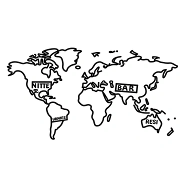 A detailed world map featuring various countries and continents. The map is marked with "BTS" in bold letters at the center. Each tour stop is represented by a distinct symbol, such as a star or a circle, indicating the locations of their concerts around the globe. Notable venues are illustrated with small icons of music notes or microphones placed at each corresponding location. Lines connect the venues, depicting the path of the tour, while labels in a decorative font highlight city names and venue titles.