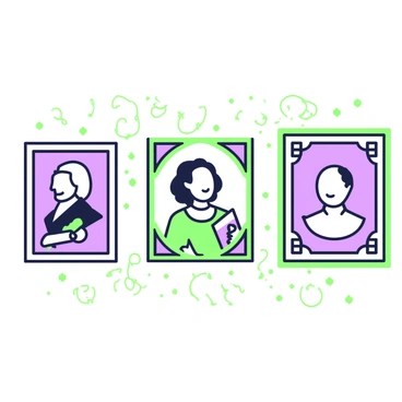 A gallery wall featuring portraits of famous authors from different eras