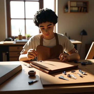 An artisan carefully binding a handmade book