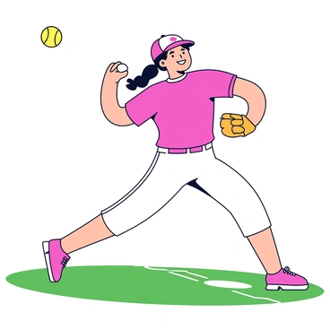 A softball pitcher in a dynamic throwing stance, with their right arm extended forward. The pitcher has a focused expression on their face, showing determination as they release the ball. A small puff of vapor is visible coming from their mouth, indicating the cold air around. The player is wearing a bright red jersey and white shorts, with a matching cap. The softball is mid-flight, captured just after being released. The background shows a green field with a white diamond layout.