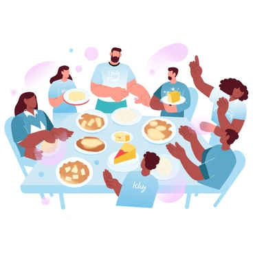 A diverse group of people is gathered around a large table filled with various cheese dishes. Each person is representing a different part of the world, showcasing their favorite cheese creations. A man from Italy is serving a platter of creamy risotto topped with grated Parmesan cheese. A woman from France is presenting a rustic cheese board with an assortment of Brie, Camembert, and baguette slices. Next to her, a person from Mexico is holding a sizzling plate of queso fundido. An individual from Greece is offering a vibrant Greek salad adorned with feta cheese cubes. The setting is bright, with cheerful decorations and colorful dishes displayed on the table, emphasizing the celebration of cheese from different cultures.
