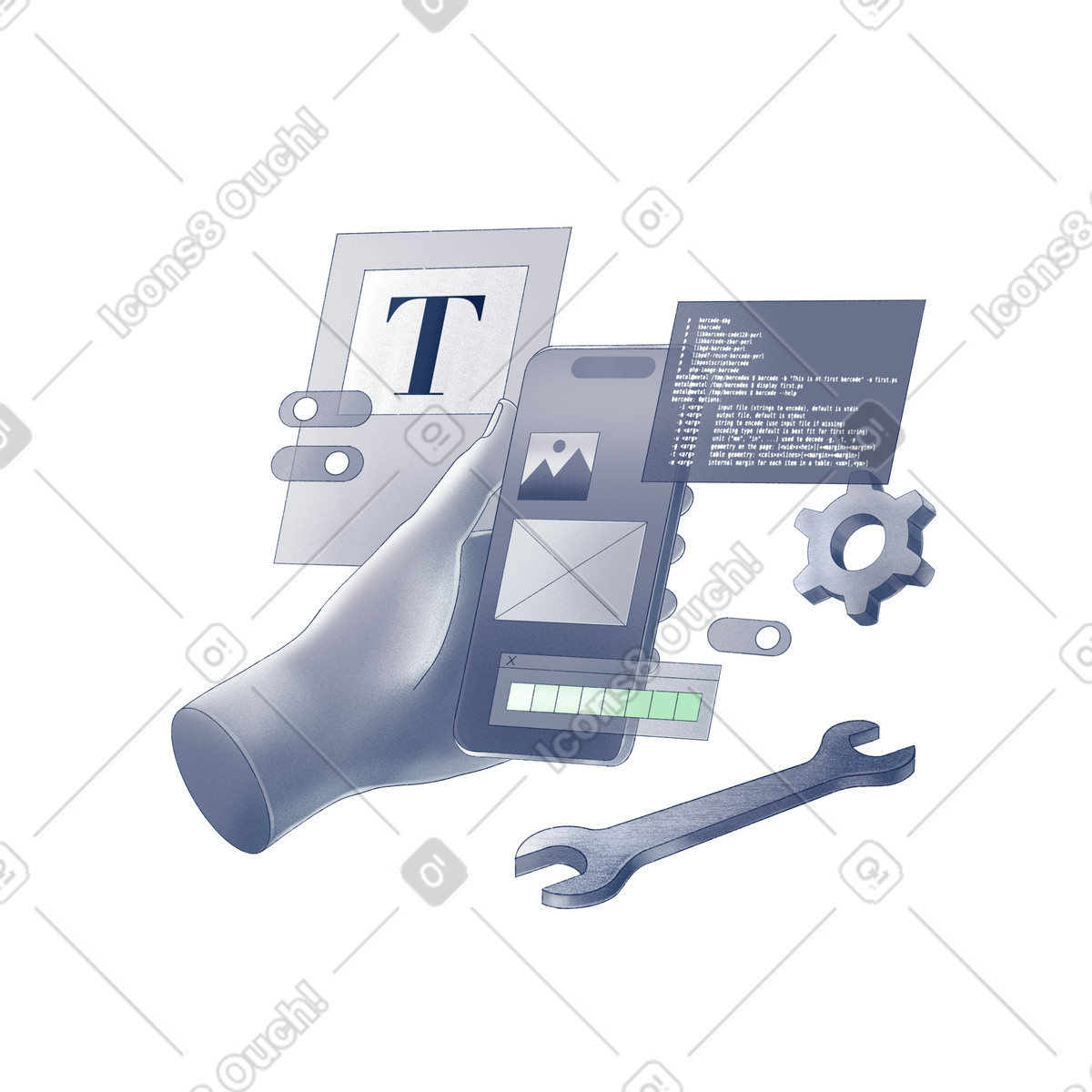 Ilustração de Desenvolvimento de aplicativo e software para dispositivos móveis em PNG e SVG