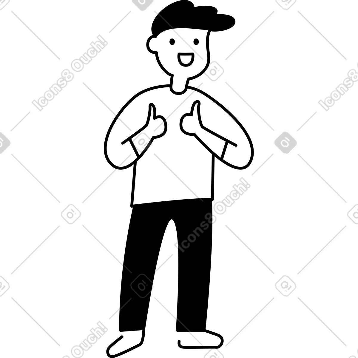 Иллюстрация Thumbs up character giving double approval gesture with happy smile в стиле Notion Line Art — скачать в форматах PNG, SVG
