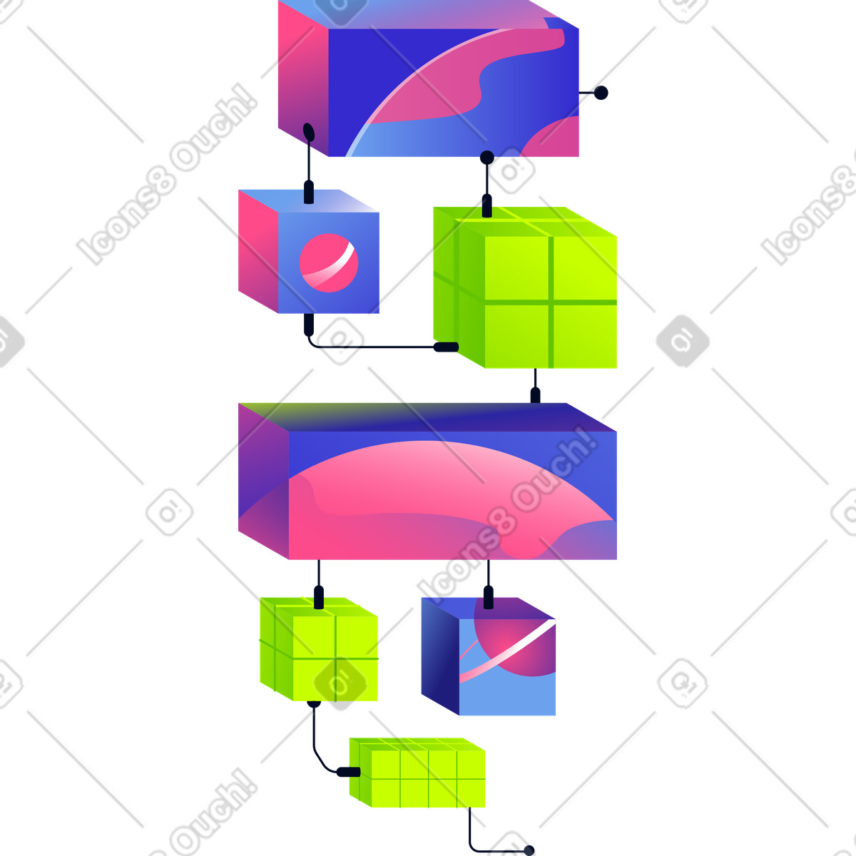 Rectangular shapes connected by ubes illustrazione in stile Space scarica in PNG, SVG