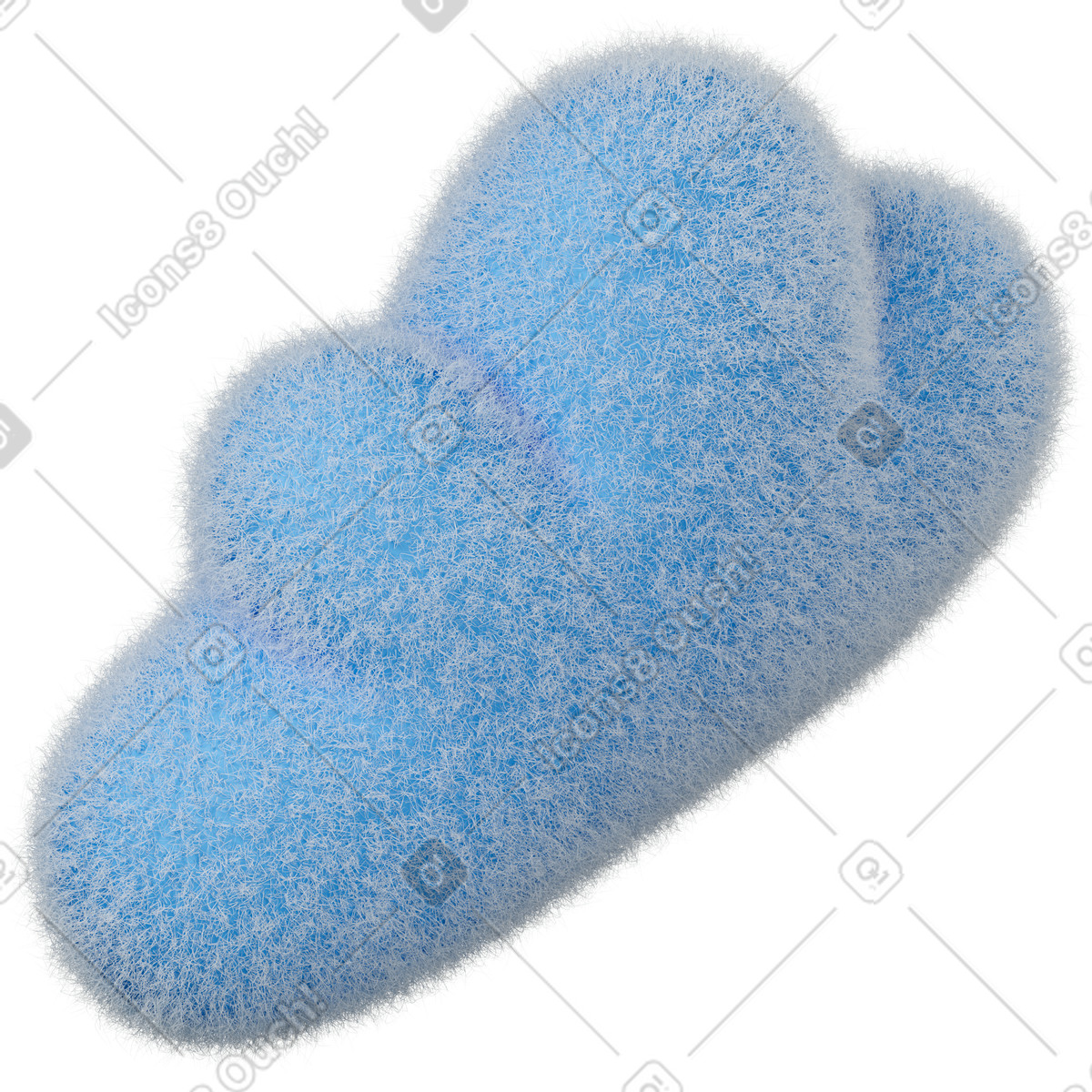 Dreiviertelansicht einer blauen, flauschigen wolke nach rechts gedreht-Illustration im 3D Buddy-Stil als Download in PNG, SVG