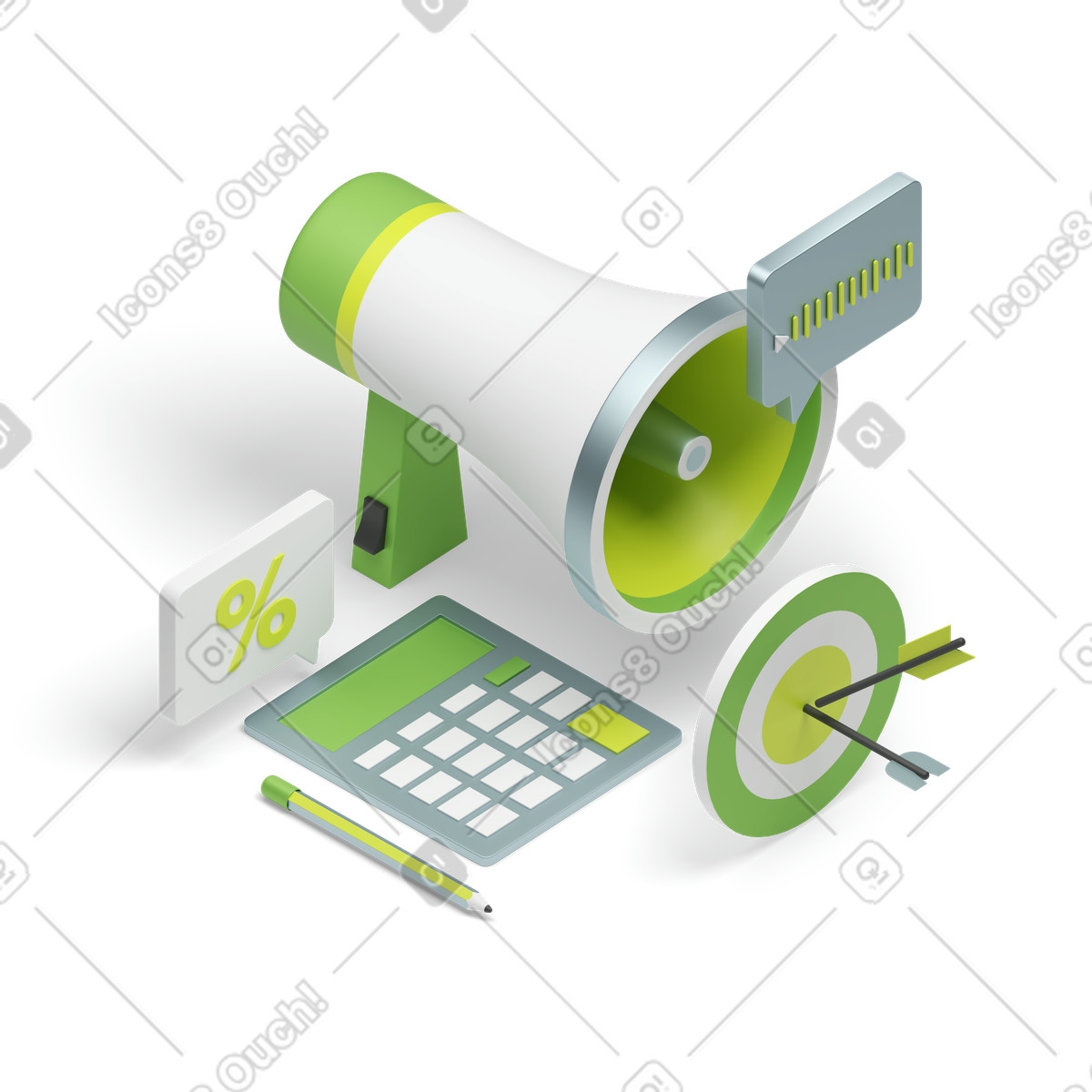 Word of mouth marketing and promotion illustration in 3D Isometric style download in PNG, SVG