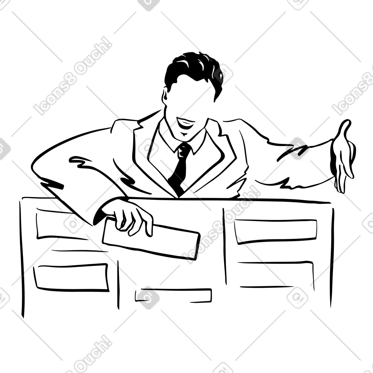 Uomo d'affari che utilizza scrum per la gestione dei progetti illustrazione in stile Line scarica in PNG, SVG