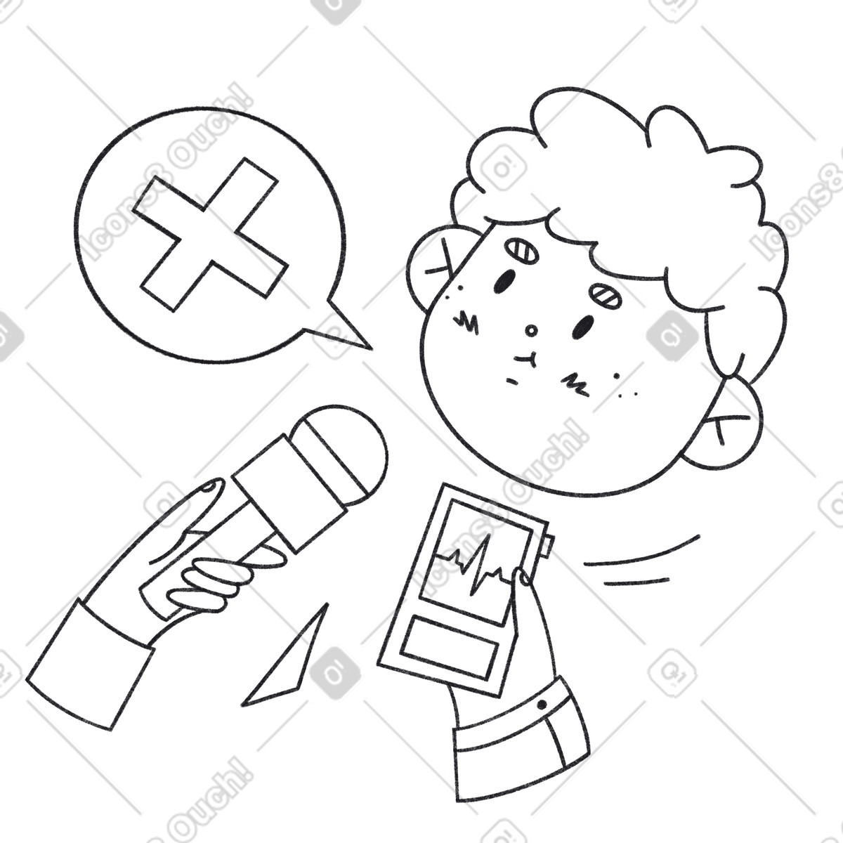 Bonbon Line スタイルの Ignoring press questions with gesture, Avoiding media attention or spotlight のイラストをPNG、SVG形式でダウンロード