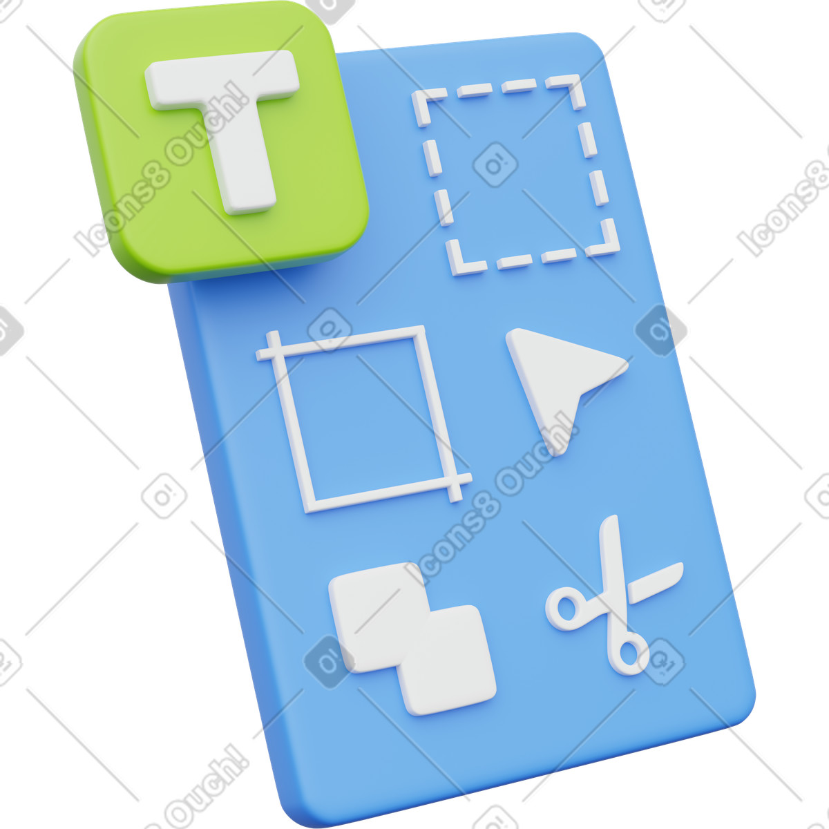 Ilustración Toolbar panel with text button selection cursor crop and scissors en estilo 3D Playful a descargar en PNG y SVG