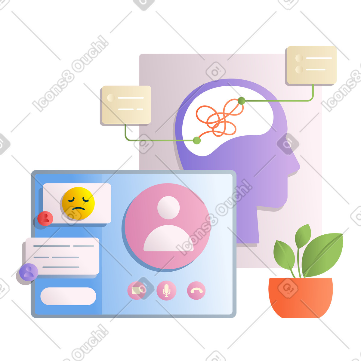 Ilustración Consulta en línea del psicólogo estilo Silky a descargar PNG y SVG