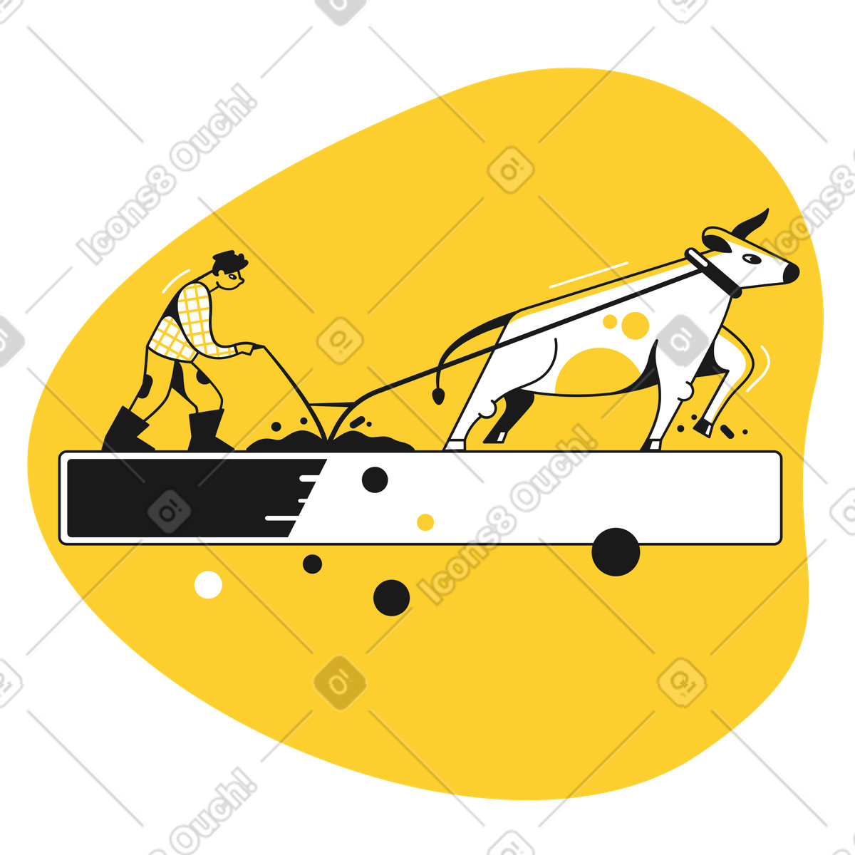 Laden sie eine bar mit einem mann herunter, der kuh auf karren zieht-Illustration im Taxi-Stil als Download in PNG, SVG
