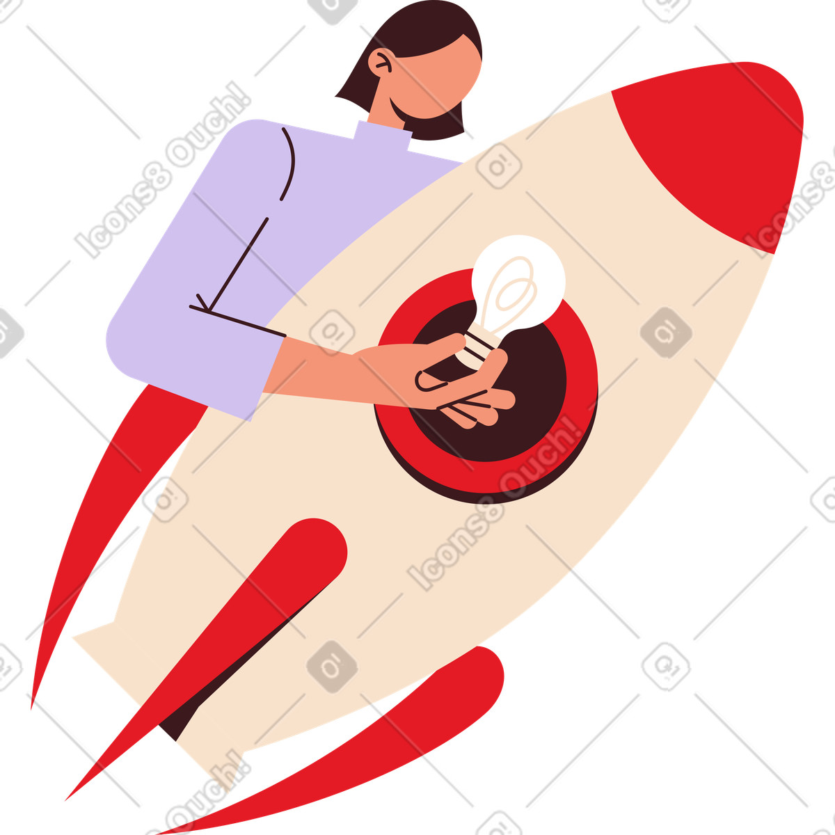 Ilustração de Woman preparing startup rocket to launch with ideas em no estilo Folks para baixar em PNG, SVG