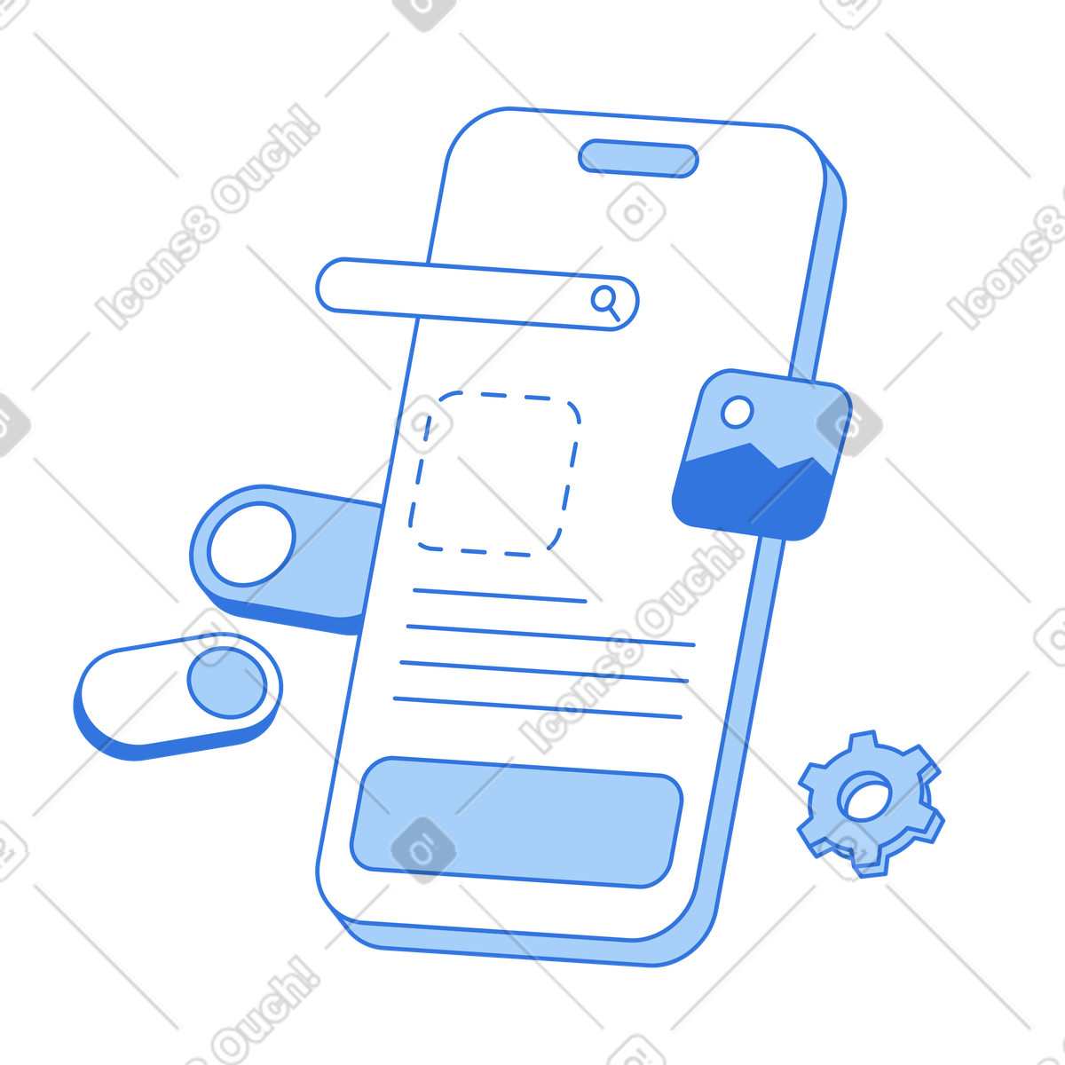 Ilustração de Desenvolvimento interface aplicativo móvel em no estilo Sky para baixar em PNG, SVG
