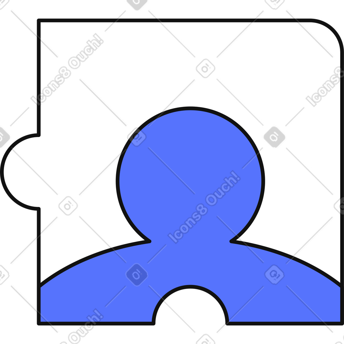 Illustration Profile user silhouette inside puzzle shape symbolizing team collaboration dans le style Main à télécharger aux formats PNG, SVG