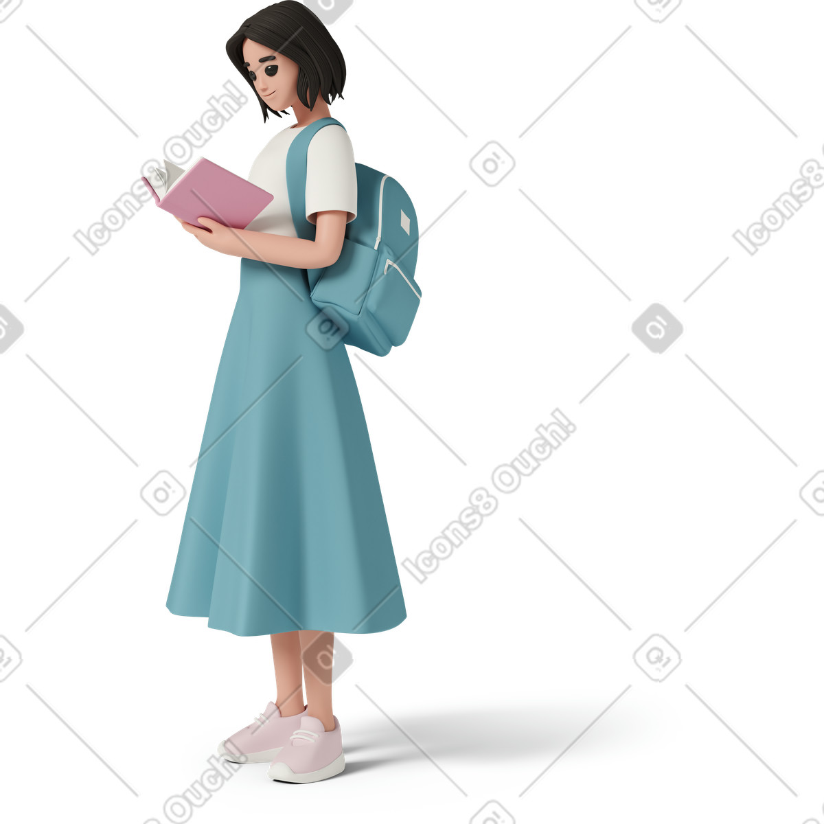 Woman with backpack reading book illustration college clipart vector images