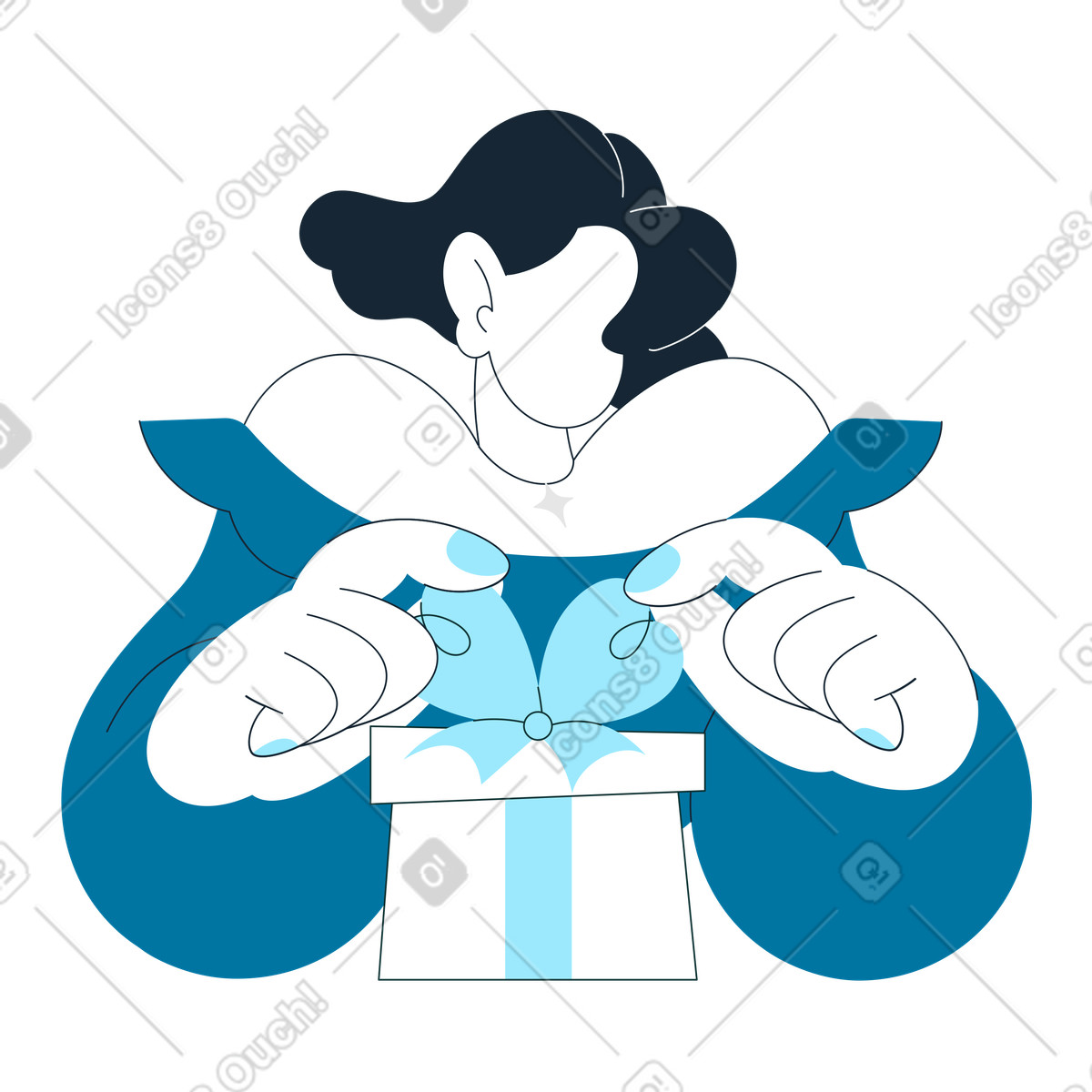 Illustration La femme attache un arc sur cadeau dans le style Indigo à télécharger aux formats PNG, SVG