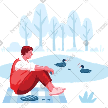 Man feeding ducks in a park PNG, SVG
