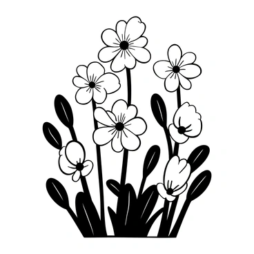 A cluster of anemone flowers surrounded by multiple budding leaves. The flowers have distinct petals with a delicate texture and are arranged in a natural formation. The budding leaves are varied in size, showcasing fresh growth. The entire composition conveys a lively and vibrant atmosphere of spring.