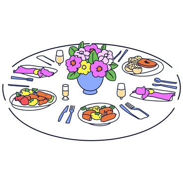 A festive holiday dinner table set with a crisp white tablecloth. At the center of the table is a large, colorful centerpiece made of various seasonal flowers. Surrounding the centerpiece are several plates filled with gluten-free dishes. There are roasted vegetables arranged attractively on a platter, a bowl of quinoa salad sprinkled with herbs, and a tray of gluten-free pumpkin pie slices. Each dish is garnished with fresh herbs. The table is adorned with elegant glassware and simple napkins folded neatly beside each plate. Soft, warm lighting adds a cozy atmosphere to the setting.
