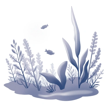 A tranquil underwater scene featuring colorful aquatic plants swaying in the current.