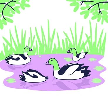 Various waterfowl swimming gracefully on a serene pond surrounded by reeds