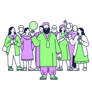 A man with a long beard and traditional attire is holding a Nobel Prize in his right hand. He stands in the center of the image, smiling warmly. Behind him, there is a crowd of people, all with expressions of joy and excitement. Some individuals have their hands raised in applause, while others hold flowers. The crowd is composed of both men and women, dressed in various traditional garments. The scene conveys a sense of celebration and achievement.