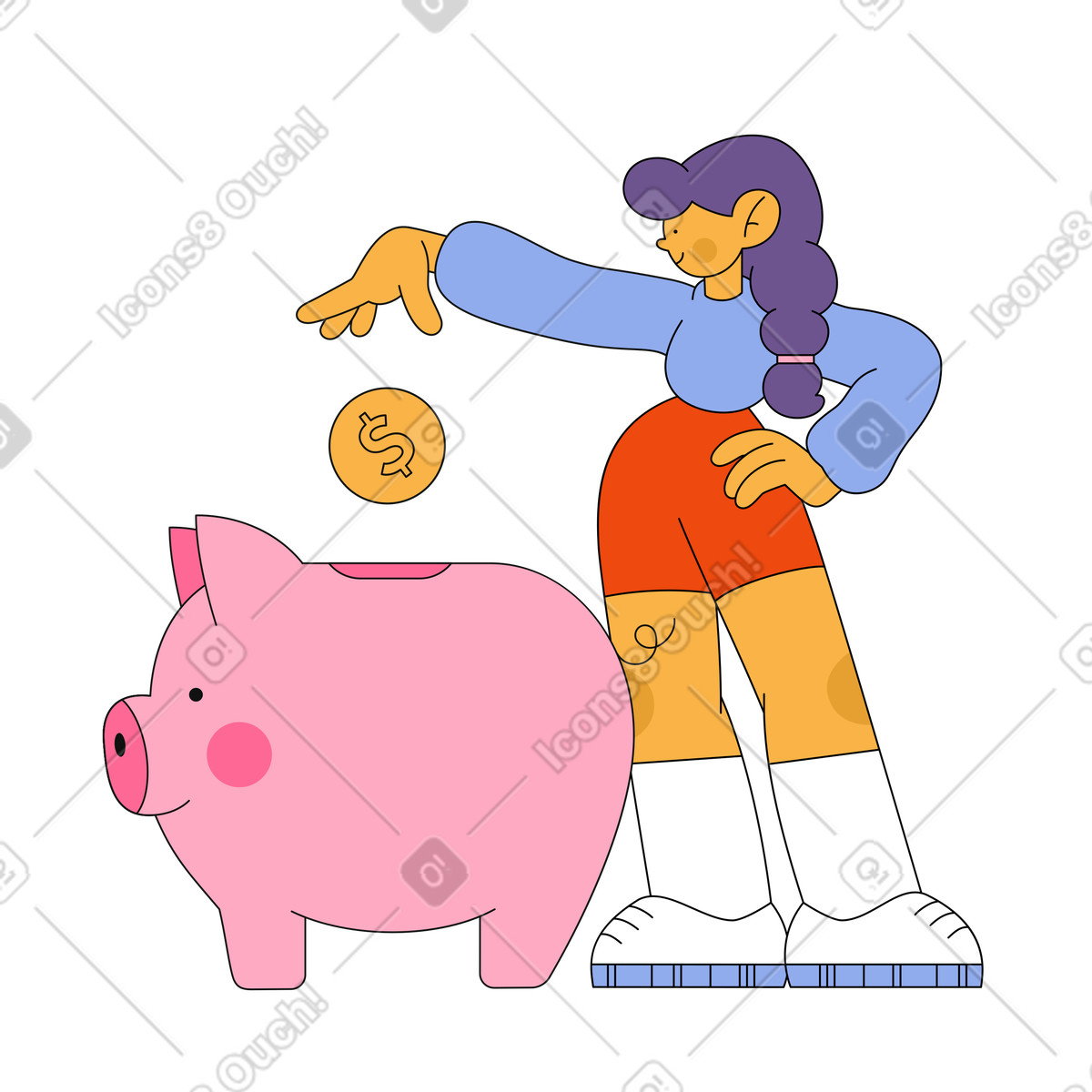 Ilustración Chica lanza una moneda en alcancía estilo Bloom a descargar PNG y SVG