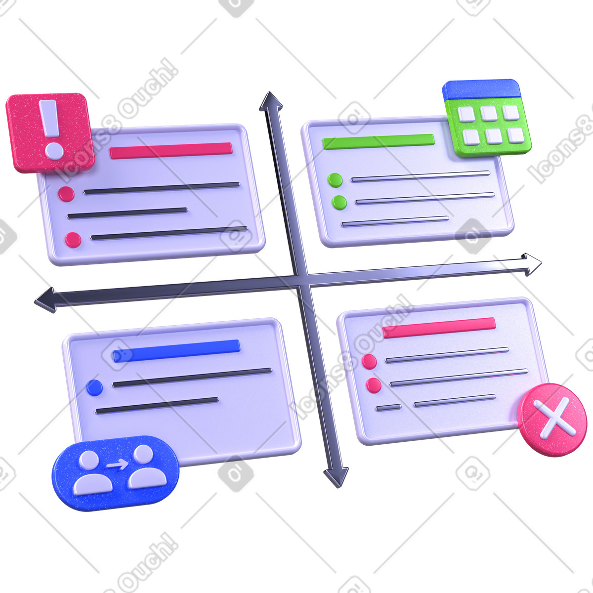 Eisenhower matrix, task management framework, productivity prioritization chart illustration in 3D Boost style download in PNG, SVG