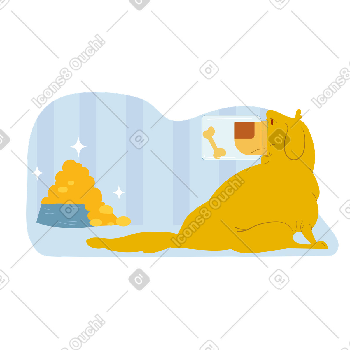 下载 Woof 风格的 Dog got stuck in the jar, Fatal error or accident concept 插画，支持 PNG、SVG 格式