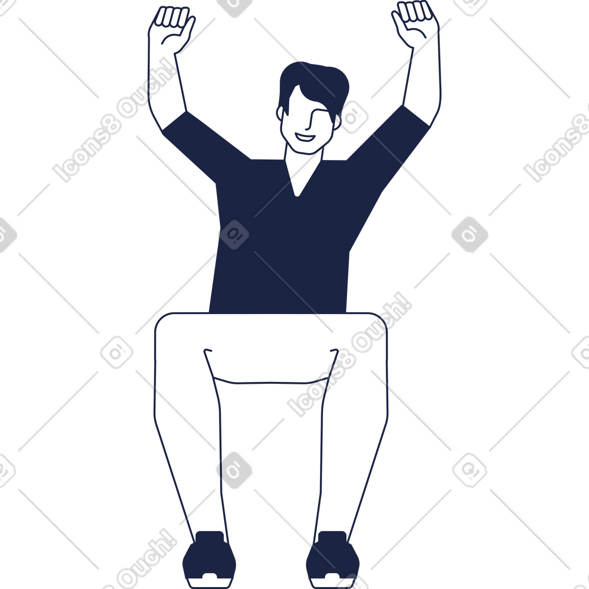 下载 Urban Line 风格的 Smiling man is sitting with his hands raised up 插画，支持 PNG、SVG 格式