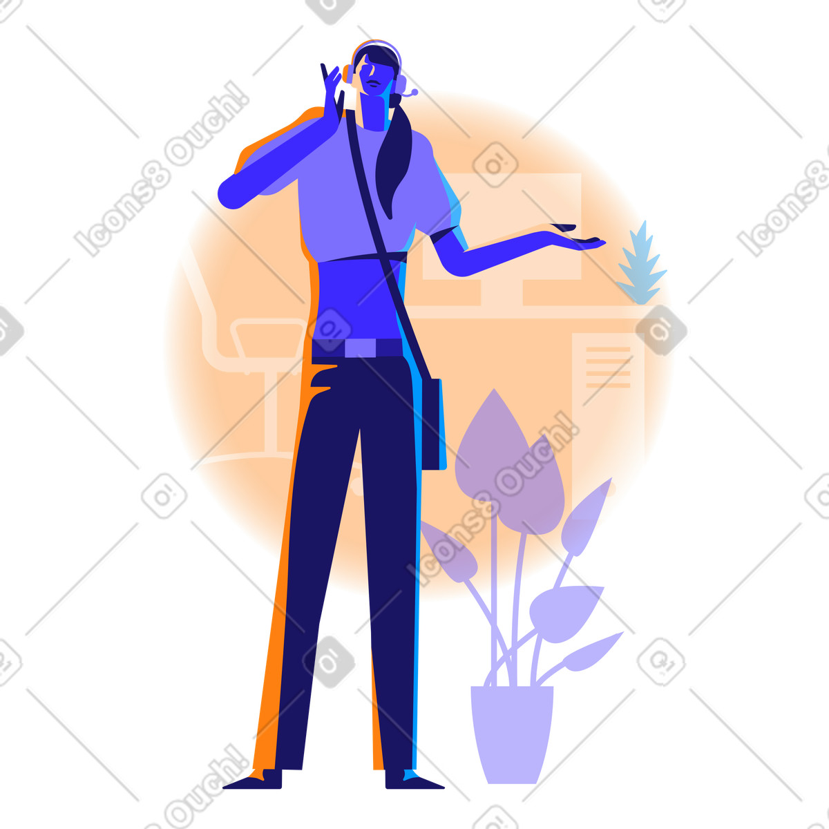 Woman working in support service illustration Worky style download PNG, SVG