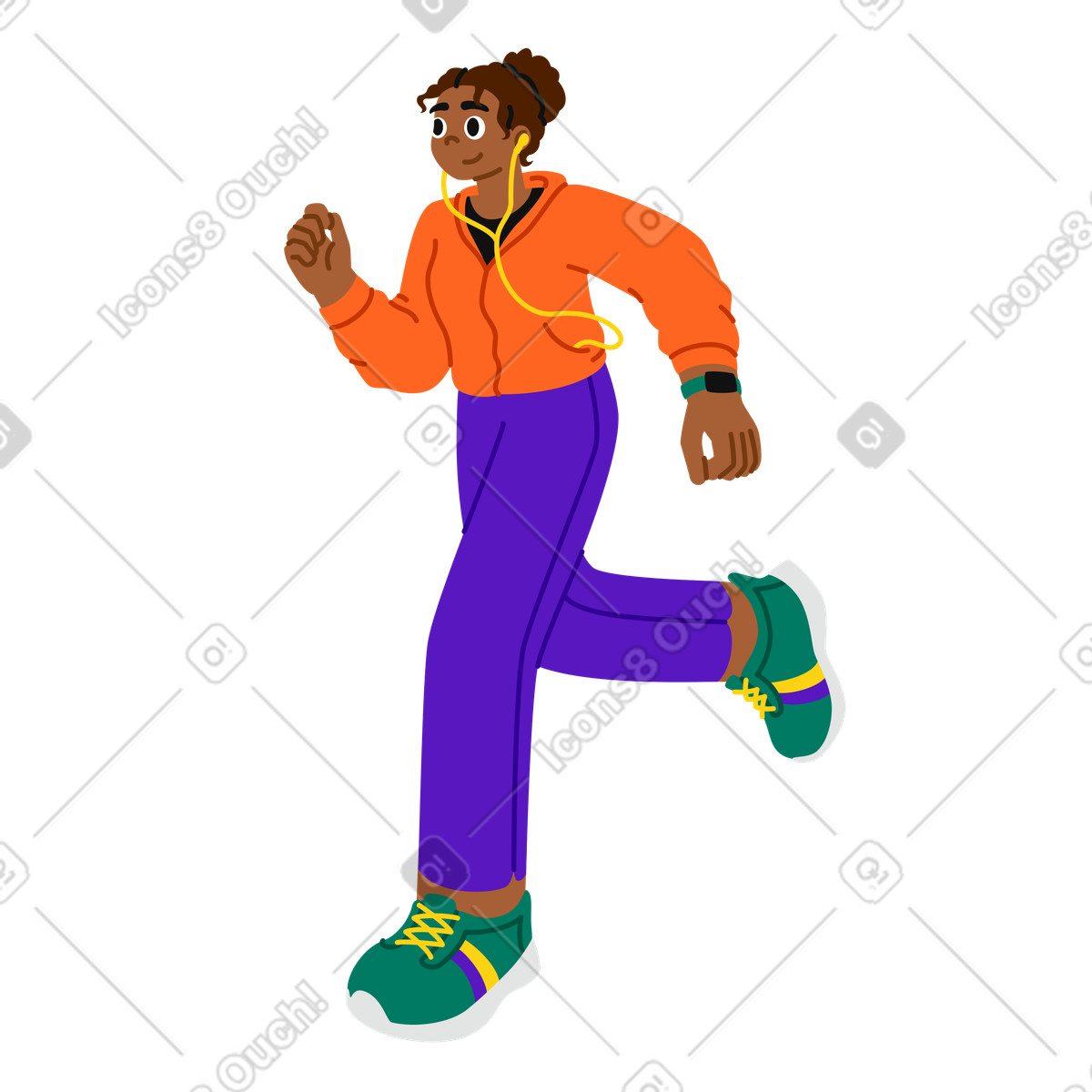 Giovane donna che fa jogging con le cuffie illustrazione animata in stile Active scaricabile in GIF, Lottie (JSON), AE
