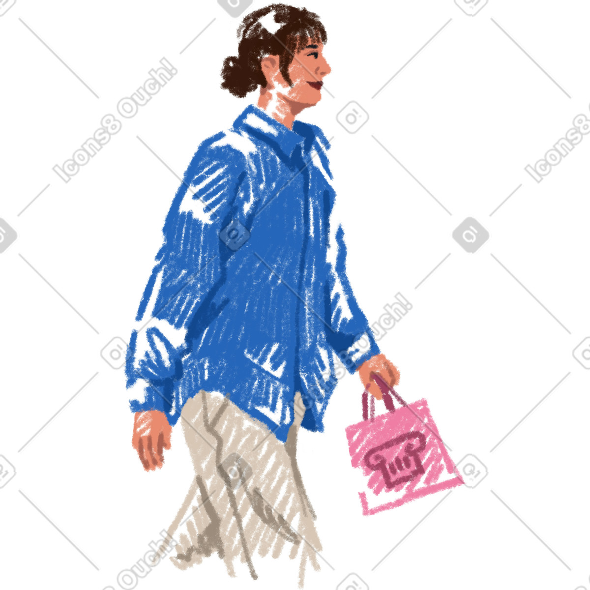 Ilustração de Woman with souvenirs from the museum em no estilo Sketchbook para baixar em PNG, SVG