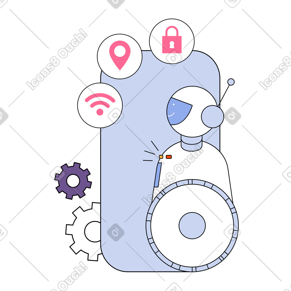 Impostazioni del robot ai e telefono illustrazione in stile Bloom scarica in PNG, SVG