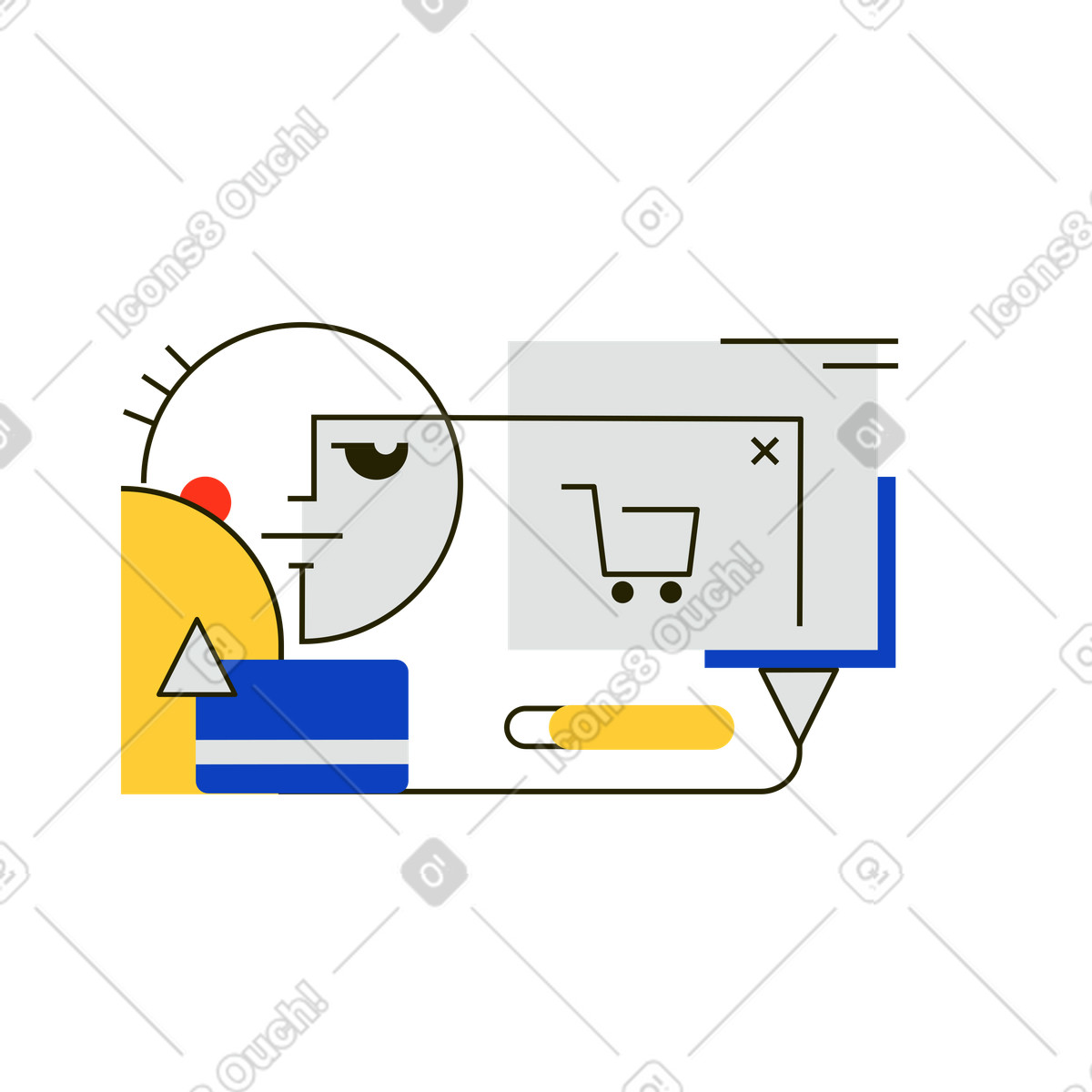 Uomo che paga un ordine online illustrazione in stile Geom scarica in PNG, SVG
