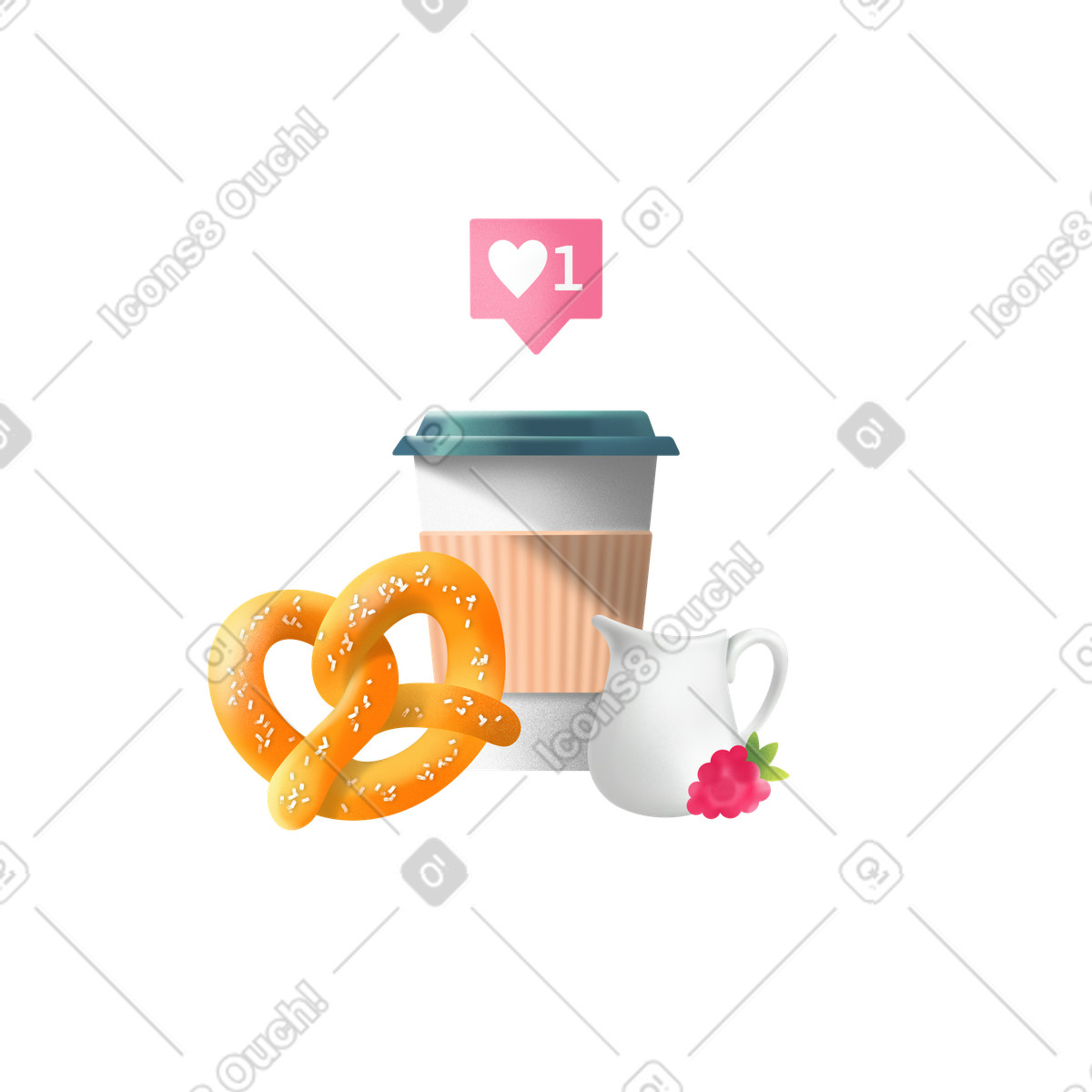 Ilustração de Cup of coffee and pretzel em no estilo Joy para baixar em PNG, SVG