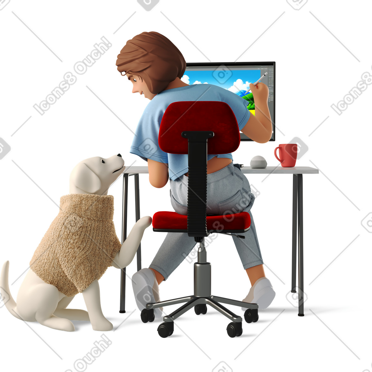 Woman working with a dog illustration Animal clipart free vector PNG download