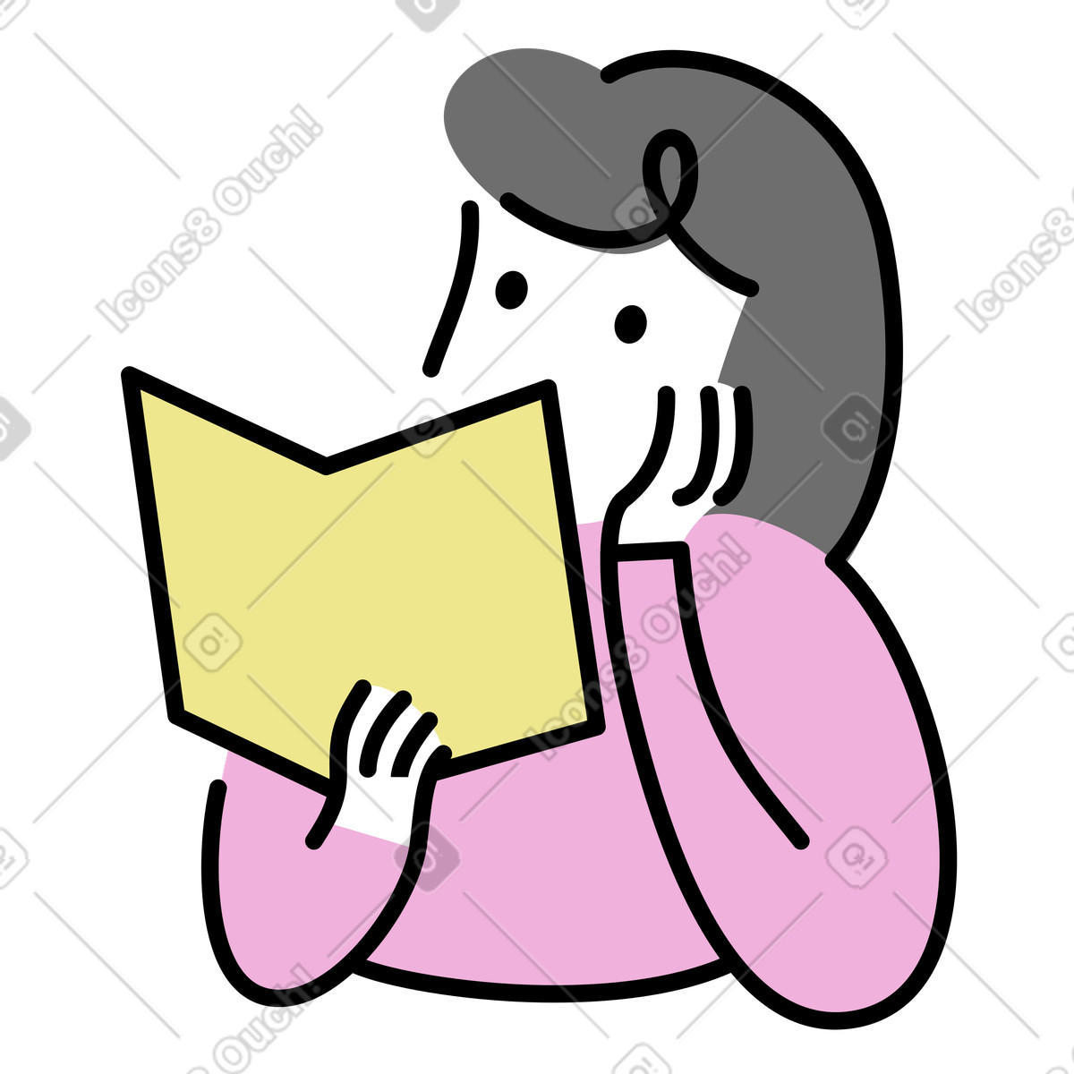 Reader absorbed in a book illustration representing personal growth clipart in PNG, SVG, GIF