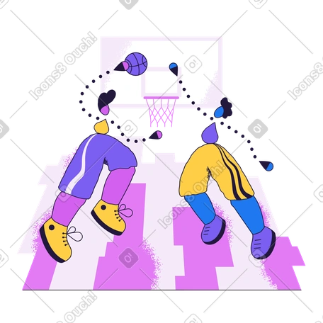 两名运动员用紫色球打篮球 PNG, SVG