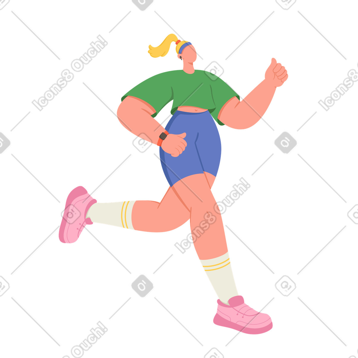 Illustration animée Femme avec tracker de fitness jogging dans le style Social à télécharger aux formats GIF, Lottie (JSON), AE