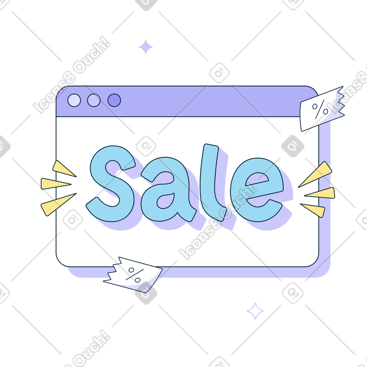 Lettere di vendita nel browser illustrazione in stile Bubble gum scarica in PNG, SVG