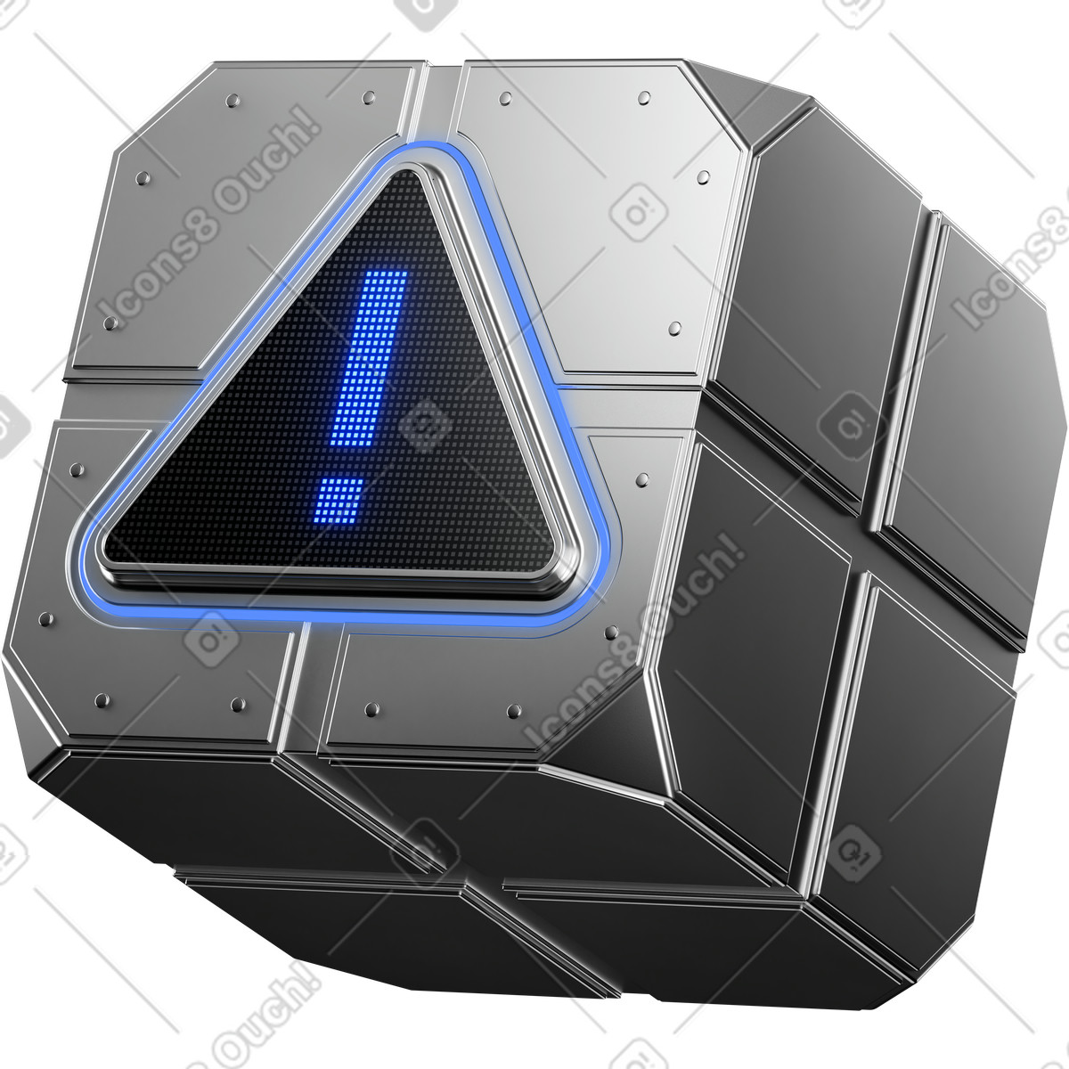 下载 3D Pro 风格的 Cube warning block with blue exclamation mark alert sign 插画，支持 PNG、SVG 格式