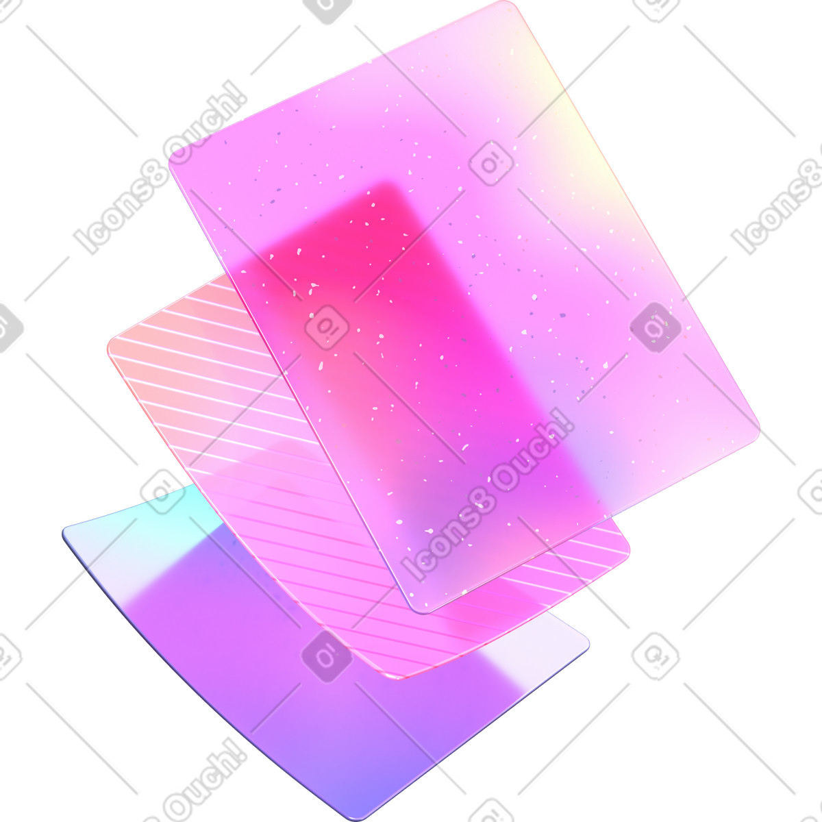 Layered, textured plastic rectangles illustration in 3D Glassy style download in PNG, SVG