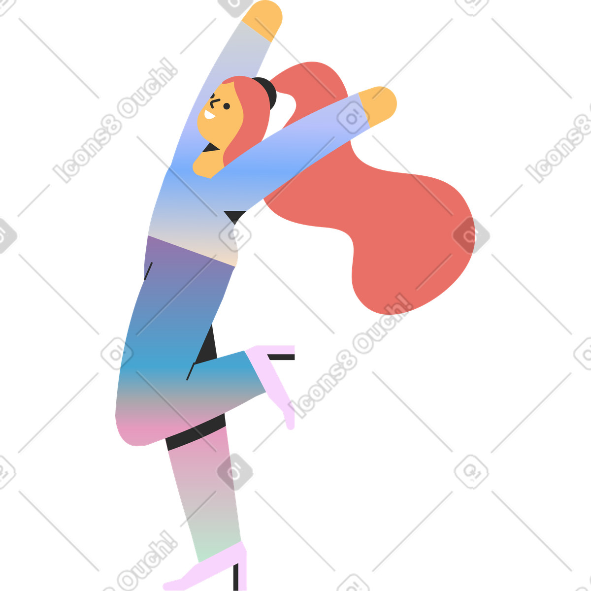 Ilustración Mujer bailando en estilo Marginalia a descargar en PNG y SVG