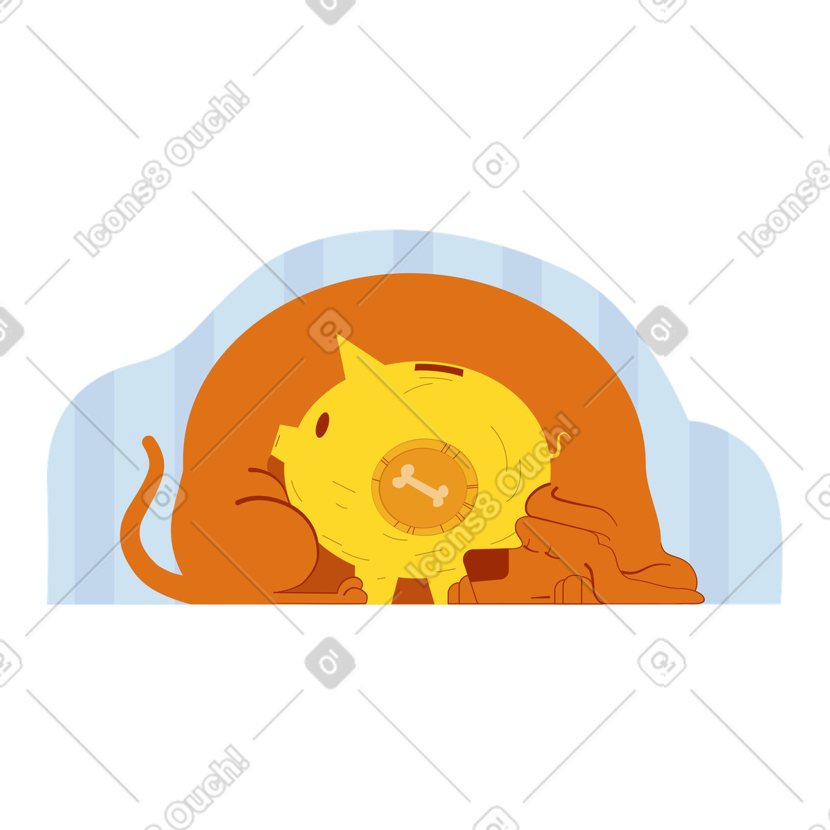 下载 Woof 风格的 守卫存钱罐的睡狗 插画，支持 PNG、SVG 格式