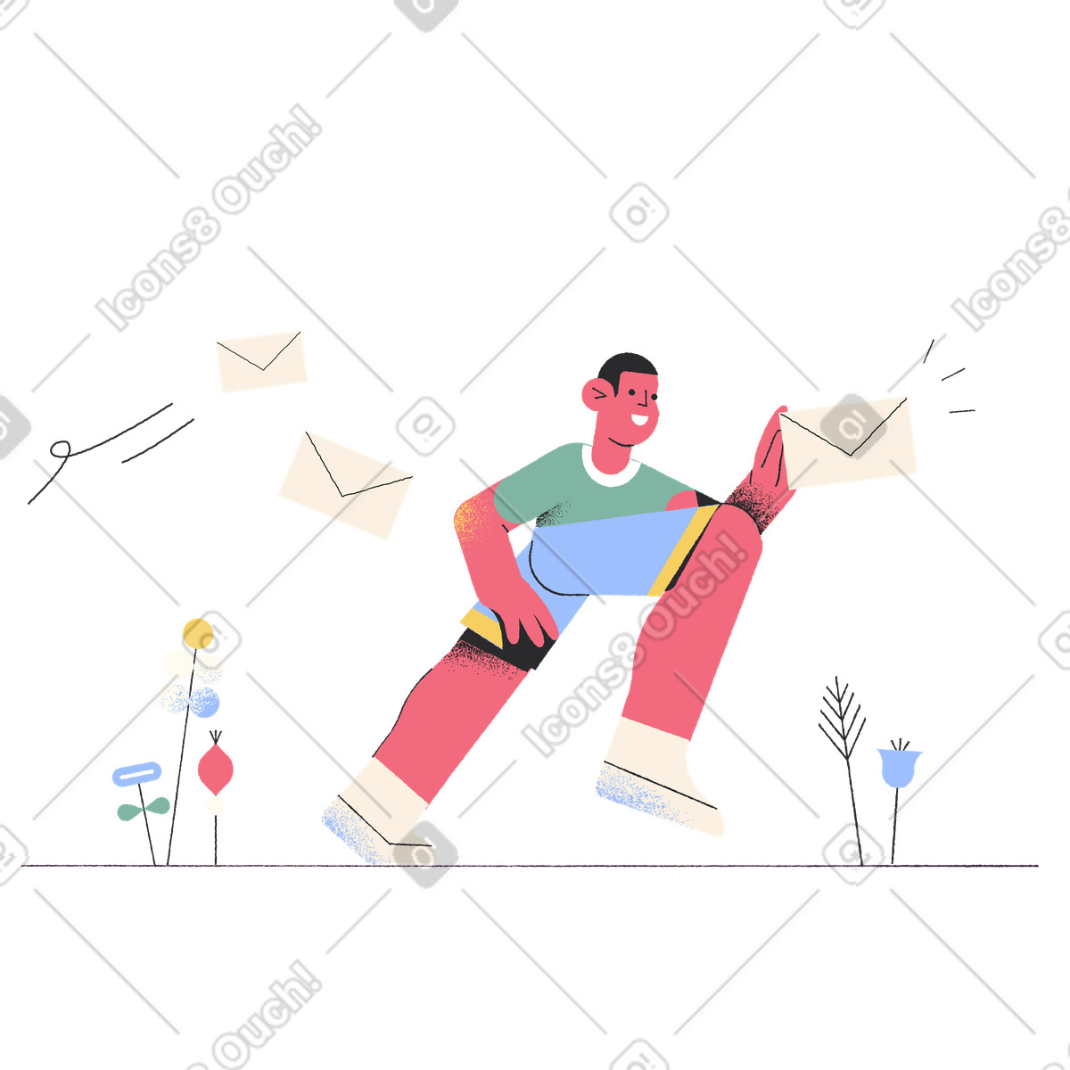 Illustration Homme délivrant un message dans une enveloppe le style Pablo à télécharger aux formats PNG, SVG